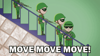 Cartoon Soldiers On Stairs Saying Move Move Move GIF