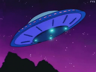 Cartoon Spaceship Floating At The Sky  GIF