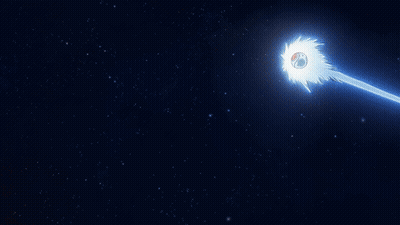 Cartoon Spaceship Flying Through Stars GIF