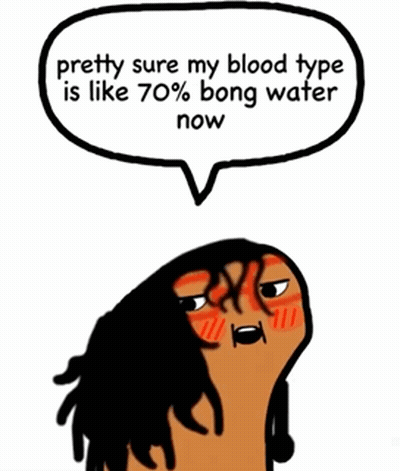 Cartoon Speech Bubble Saying Pretty Sure My Blood Type Is 70% Bong Water Now GIF