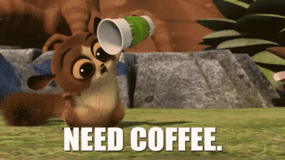 Cartoon Squirrel Drinking Coffee Saying Need Coffee GIF