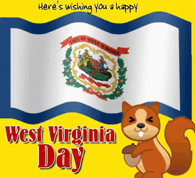 Cartoon Squirrel Holding Acorn West Virginia Flag GIF