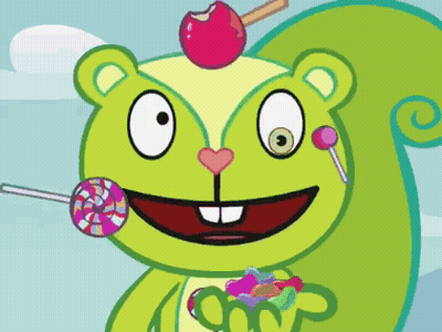 Cartoon Squirrel Holding Lollipop With Cherry On Head GIF