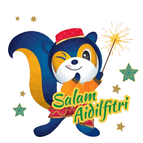 Cartoon Squirrel Holding Sparkler Salam Aidilfitri Sticker