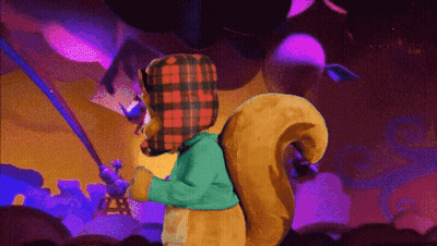 Cartoon Squirrel In Plaid Hat And Green Shirt GIF