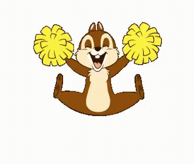 Cartoon Squirrel Jumping With Cheerleader Pom Poms GIF