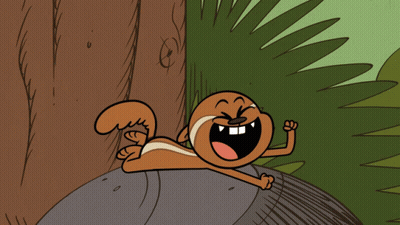 Cartoon Squirrel Laying On Rock Laughing GIF