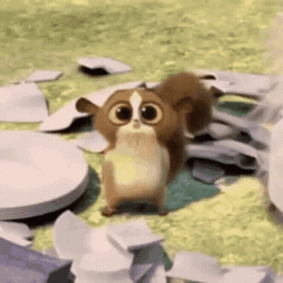 Cartoon Squirrel On Pile Of Plates And Tissues GIF