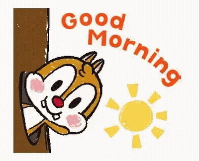 Cartoon Squirrel Peeking From Behind Tree Saying Good Morning GIF