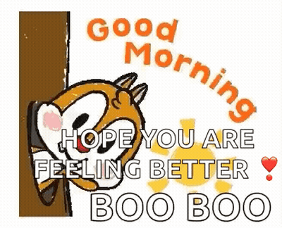 Cartoon Squirrel Peeking From Behind Tree Saying Good Morning Hope You Are Feeling Better Boo Boo GIF