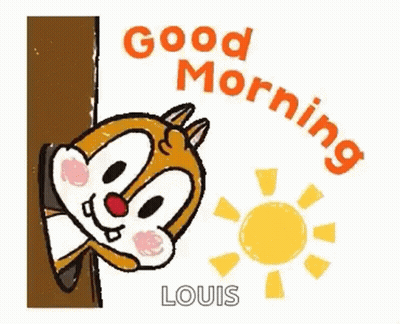 Cartoon Squirrel Peeking From Behind Tree Saying Good Morning GIF