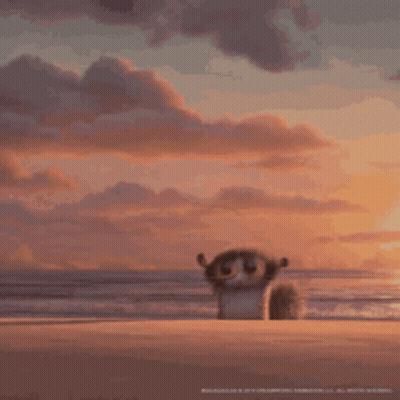 Cartoon Squirrel Running On Beach At Sunset GIF