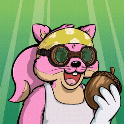 Cartoon Squirrel Wearing Goggles And Bandana Holding Acorn GIF