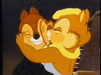 Cartoon Squirrels Hugging In Dark Room GIF