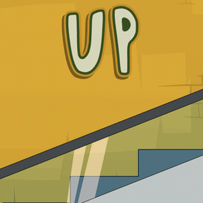 Cartoon Staircase With Up On Wall GIF