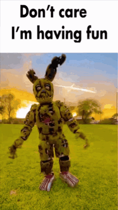Cartoon Standing In Field Saying Don't Care I'm Having Fun GIF