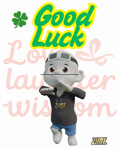 Cartoon Standing In Front Of Good Luck Love Laughter Wisdom Sign GIF
