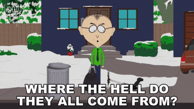 Cartoon Standing In Front Of House Saying Where The Hell Do They All Come From GIF