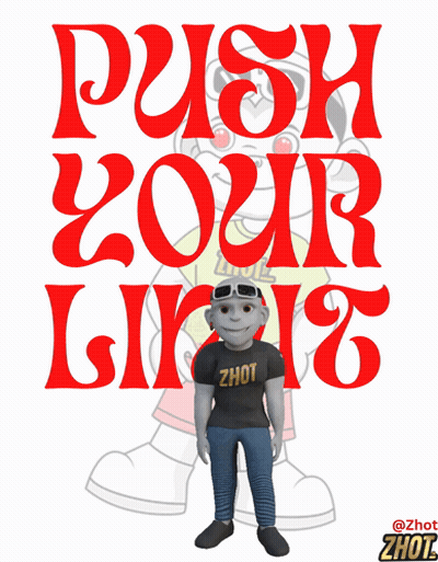 Cartoon Standing in Front of Push Your Limits Poster