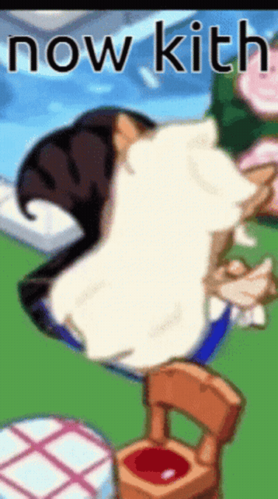 Cartoon Standing Next To Chair Saying Now Kith GIF
