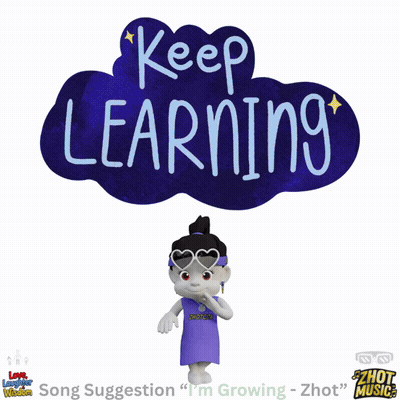 Cartoon Standing Under Keep Learning Sign GIF