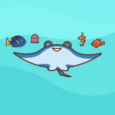 Cartoon Stingray Surrounded By Sea Creatures GIF