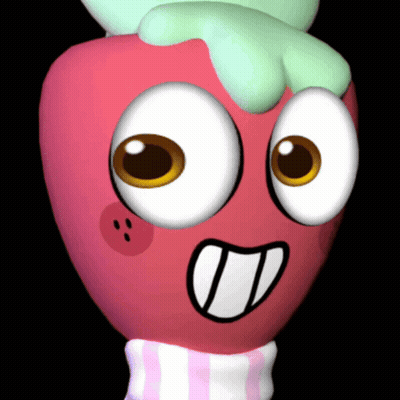 Cartoon Strawberry With Big Eyes And Striped Scarf GIF