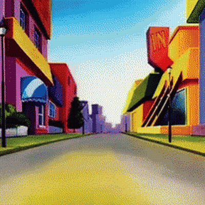 Cartoon Street With Diner In The Middle GIF