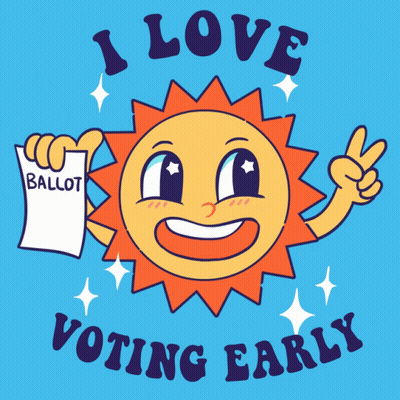 Cartoon Sun Holding Ballot Saying I Love Voting Early GIF