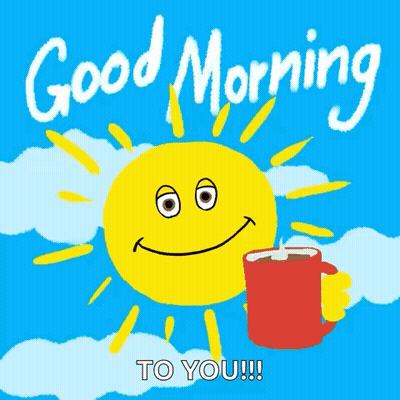 Cartoon Sun Smiling Holding Coffee GIF