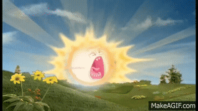 Cartoon Sun With Mouth Open In Flower Field GIF