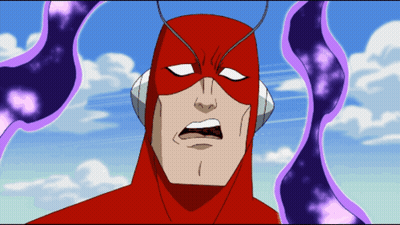 Cartoon Superhero In Red Suit With Headphones GIF