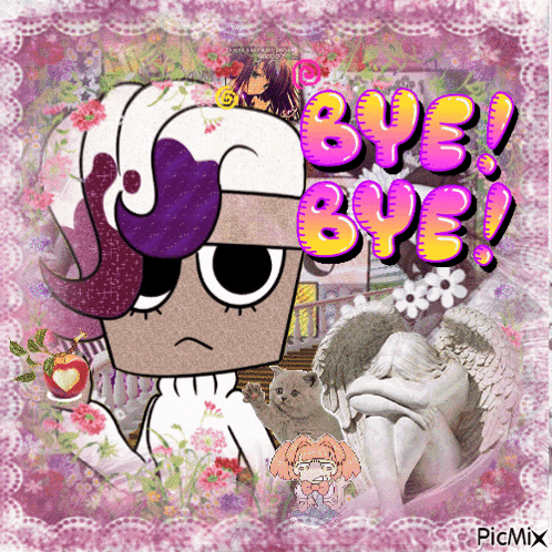 Cartoon Surrounded By Flowers Bye Bye GIF