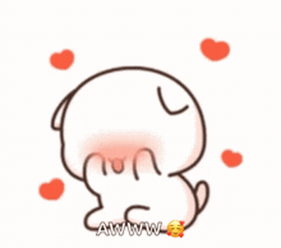 Cartoon Surrounded By Hearts Saying Aww GIF