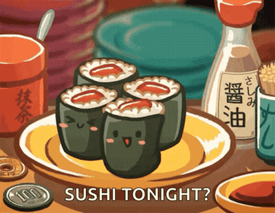 Cartoon Sushi Saying Sushi Tonight GIF