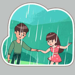 Cartoon Sweet Couple Dancing In The Rain GIF