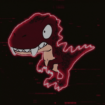 Cartoon T-Rex With Purple And Red Sparkles GIF