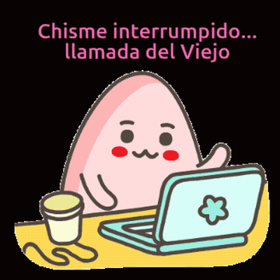 Cartoon Talking on Phone Next to Laptop Chisme Interrumpido Llamada Del Viejo