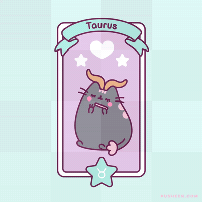 Cartoon Taurus Cat With Heart And Stars GIF