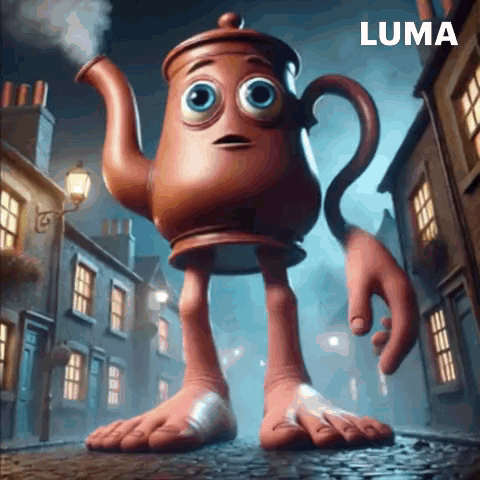 Cartoon Teapot With Big Eyes And Feet Walking GIF
