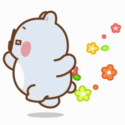 Cartoon Teddy Bear Among Flowers And Leaves GIF