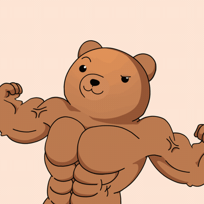 Cartoon Teddy Bear Flexing Muscles Angry GIF