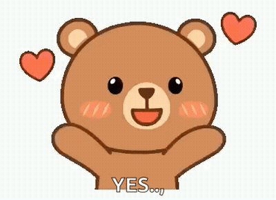 Cartoon Teddy Bear Holding Hands Up With Hearts GIF
