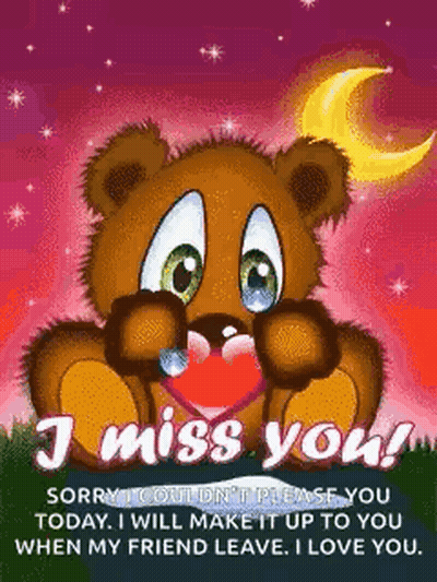 Cartoon Teddy Bear Holding Heart Says I Miss You GIF