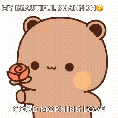 Cartoon Teddy Bear Holding Rose Good Morning Love GIF