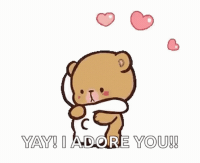 Cartoon Teddy Bear Hugging Another With Hearts GIF