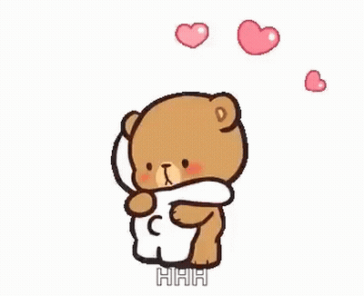 Cartoon Teddy Bear Hugging Another With Hearts GIF