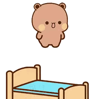 Cartoon Teddy Bear Jumping Over Bed Sticker