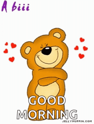 Cartoon Teddy Bear Saying Good Morning With Hearts GIF