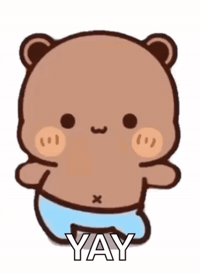Cartoon Teddy Bear Saying Yay In Blue Pants And Shirt GIF